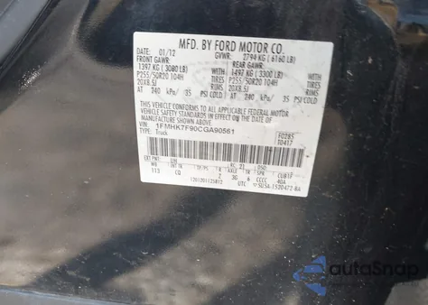 2012 Ford Explorer Limited z USA, uszkodzony, nr VIN 1FMHK7F90CGA90561